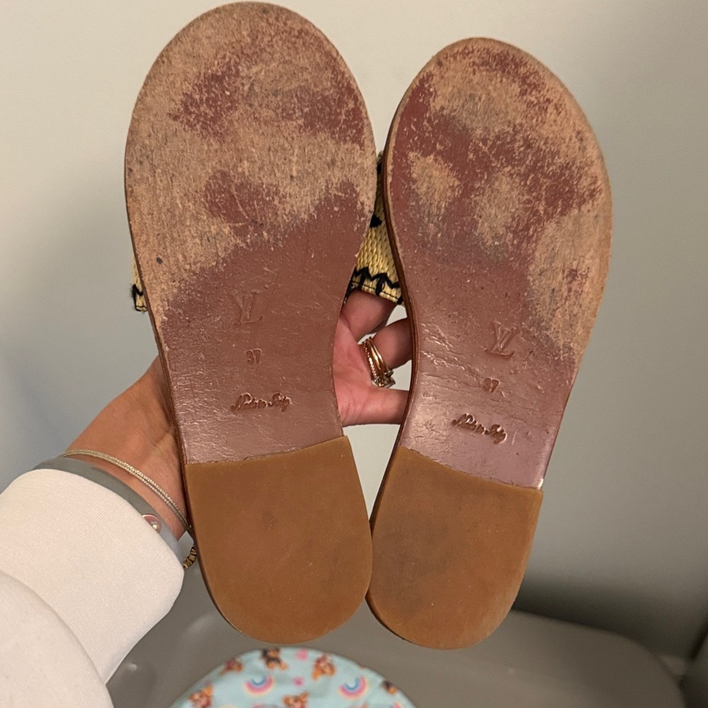 Louis Vuitton Beige & Black Monogram Slide Sandals - Picture 2 of 3